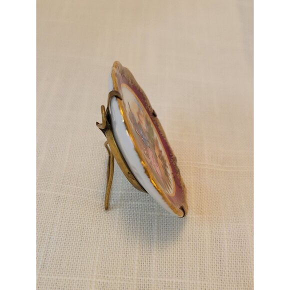 Vntg Limoges France Miniature Plate Porcelain W/ Gold Trim & Stand Courting 1.5" - Picture 6 of 8